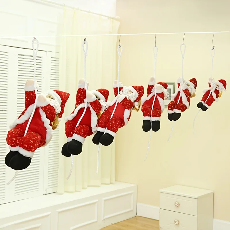 1 Stück Weihnachts-Seilkletternder Weihnachtsmann-Hängedekoration, klassisches Weihnachtsmann-Design mit roten goldenen Akzenten, festliche Party-Dekoration