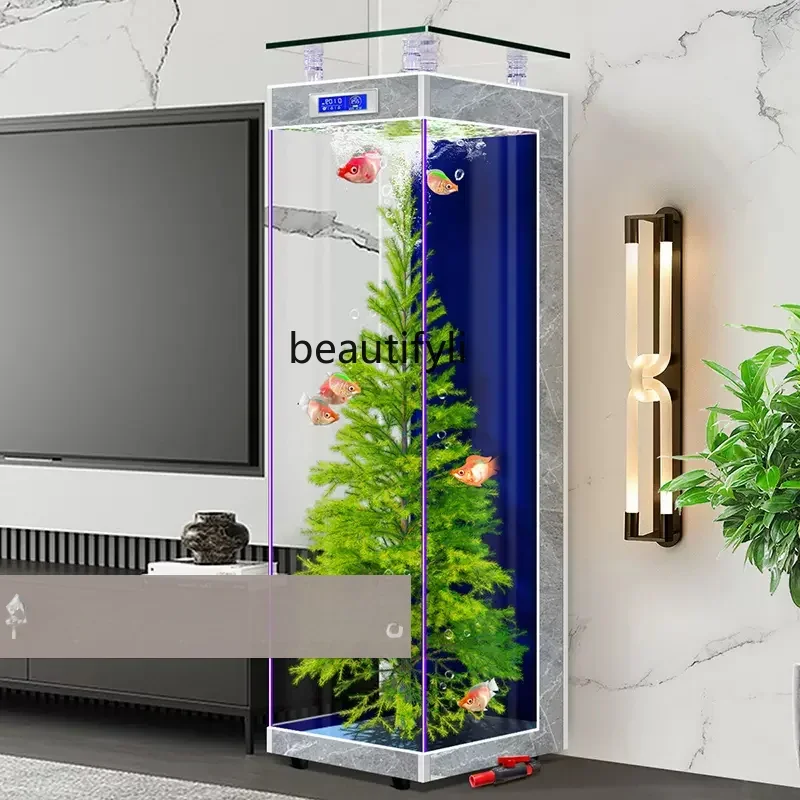 Small Square Tank Fish Tank Living Room Small Floor Ecological Automatic Filter Super White Glass Aquarium