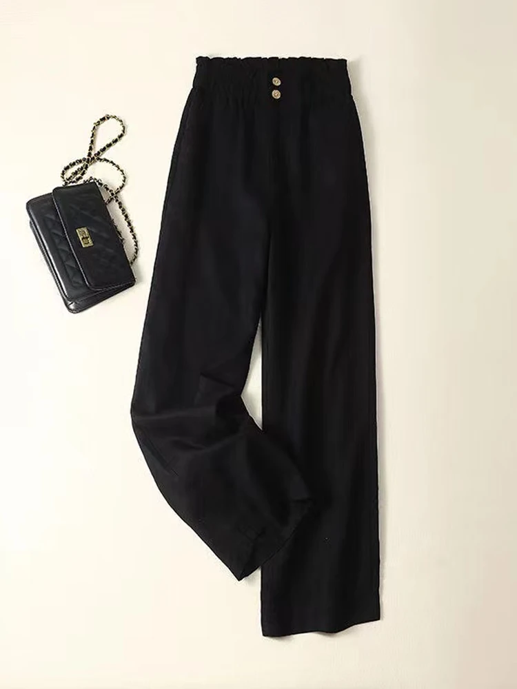 الراقية القطن الكتان السراويل المرأة الصيف رقيقة أمي الكتان السراويل 2025 جديد ربيع الخريف حجم كبير مستقيم الساق بنطال ذو قصة أرجل واسعة