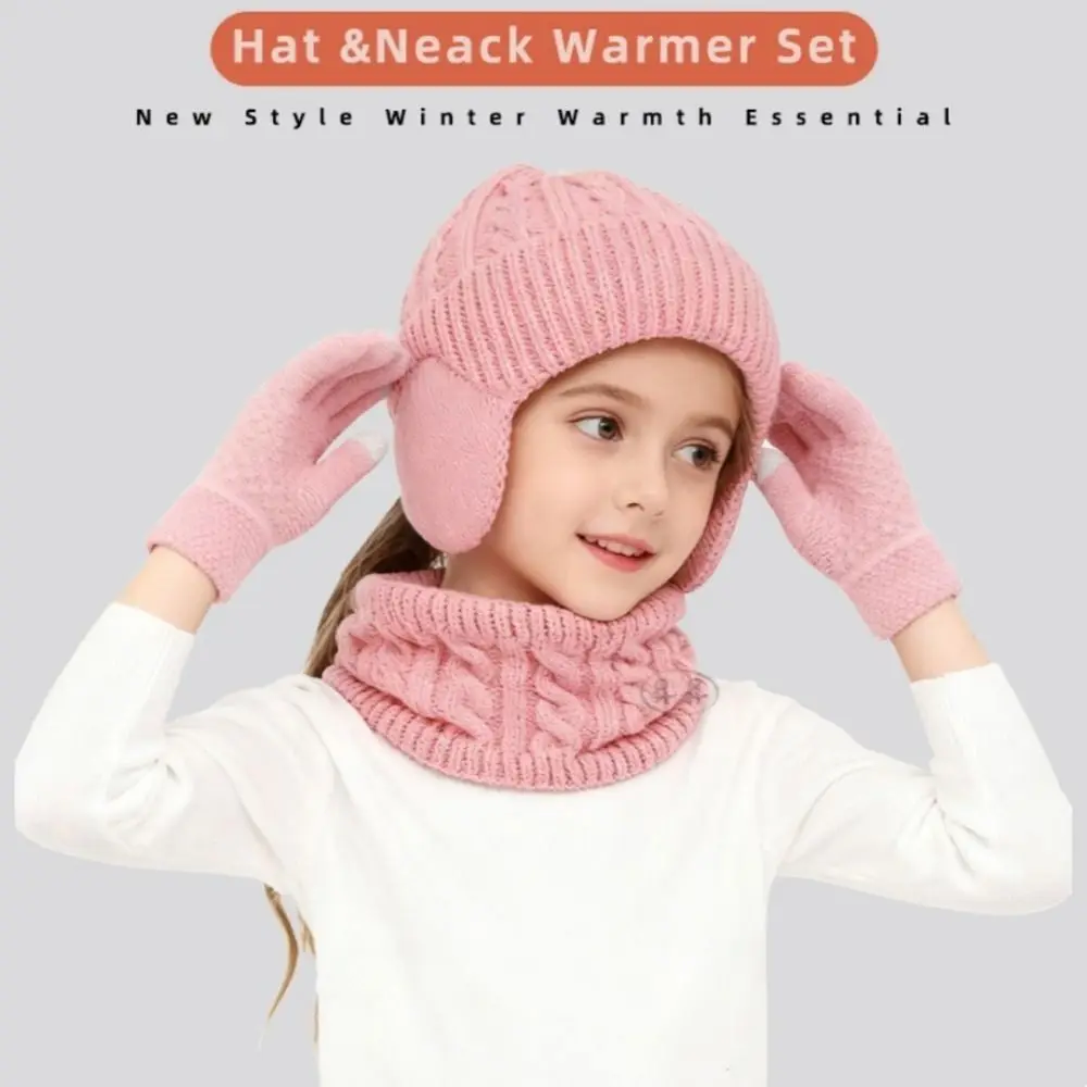 

Новая зимняя шапка, шарф, перчатки, комплект, детский теплый ветрозащитный чепчик для малышей, От 3 до 10 лет, утепленные вязаные шапки с защитой ушей, детские уличные шапки