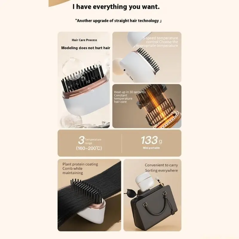 D0AB Practical Hair Straightener Heat Settings Anti Scalding Teeth Rapid Heating Styling Tool Professional Straightening Comb