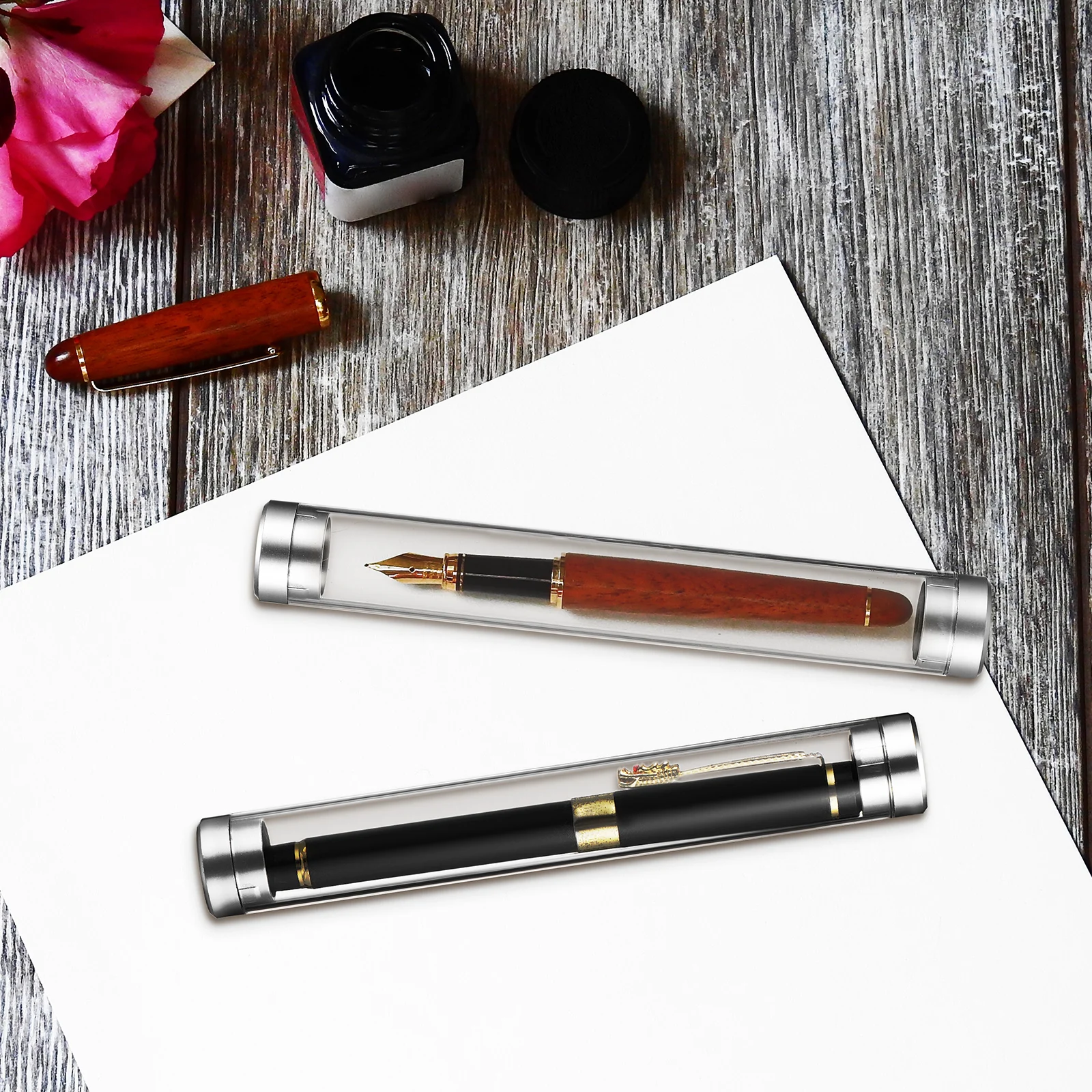 

10 pcs Cylindrical Pen Storage Cases Clear Acrylic Single Pen Holder Transparent Tube for Fountain Pens Ballpoint Pens Home