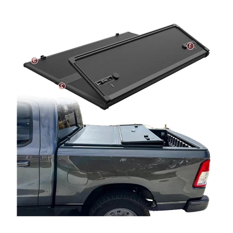 

Aluminum Alloy Three-Part Folding Tonneau Cover with Lock, Fit for Rnger, Hilux NP300, Navara, Silverdo and D-MAX Pic