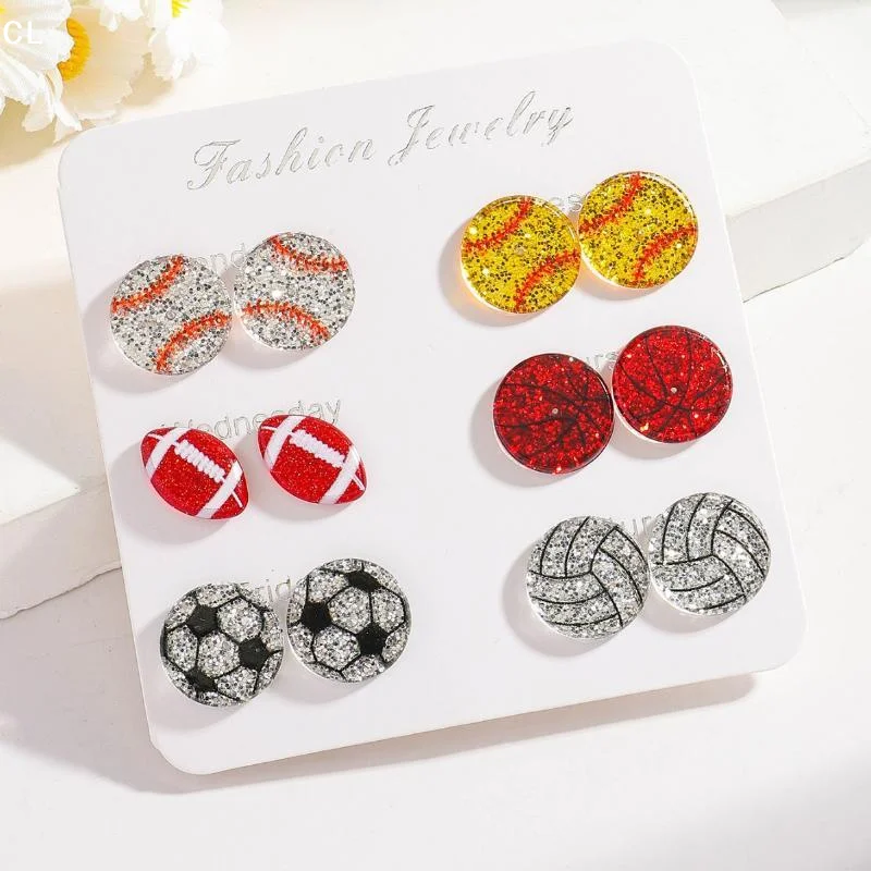 AttireTroveAcrylic Sparkling Ball Stud Earrings Soccer Rugby Volleyball Tennis Baseball Acrylic Ball Ear Studs Embellishments