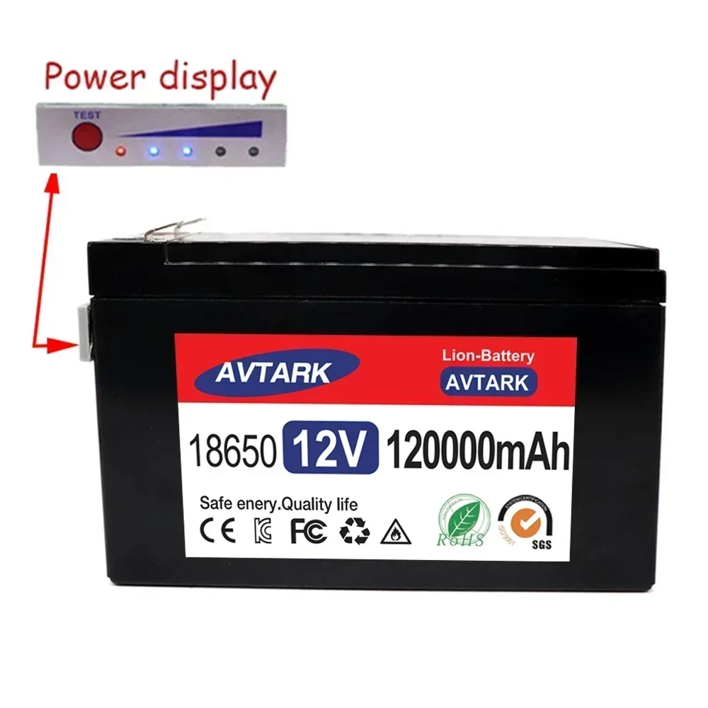 12V Battery 120Ah 18650 Rechargeable LiFePO4 Lithium Battery Built-in 5V 2.1A Usb Power Display Port Charger+12.6V 3A charger