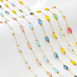 1 Meter Stainless Steel Rectangle Crystal Glass Chains for DIY Jewelry Ethnic Style Earrings Making Necklace Bracelets Findings