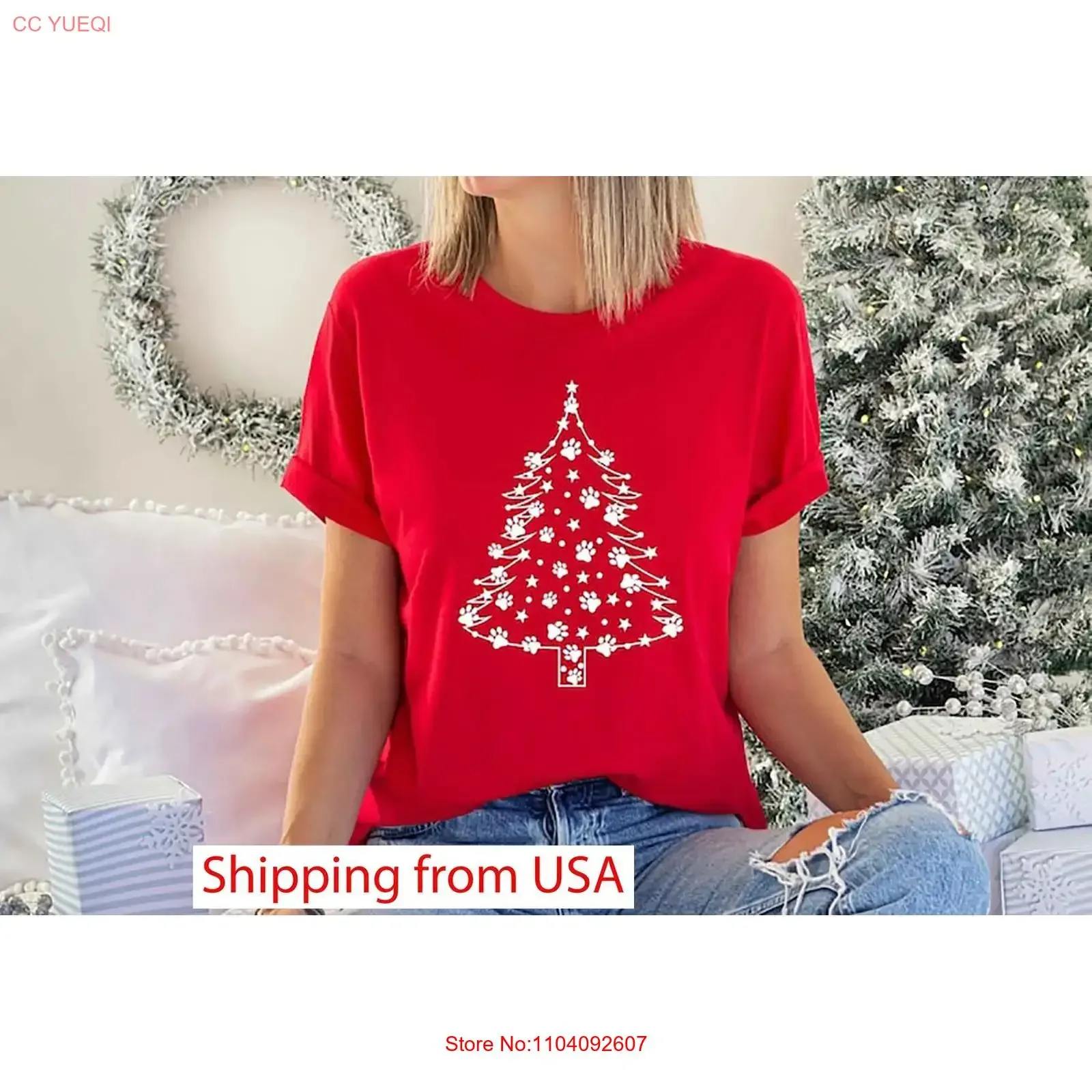 Weihnachtsbaum mit Hundepfoten T-Shirt People Family Chris Vintage Washed Lässige Designerkleidung Grafik Homme Streetwear