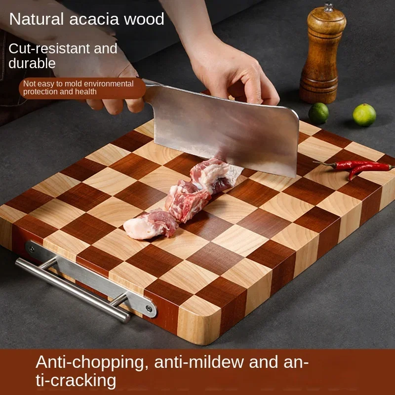 Checkerboard acacia wood cutting board, household kitchen mildew proof solid wood cutting board