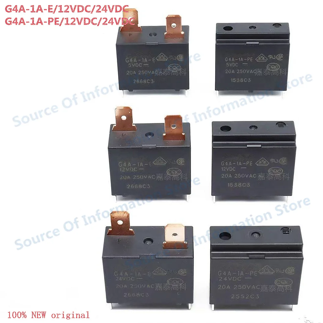 5Pcs Power Relay G4A-1A-E PE 4-Pin 12VDC 24VDC 20A SPDT Non Latching Relay for Electronics Market