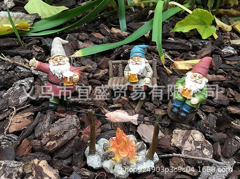 5pcs/set Resin Dwarf Party Figurine - BBQ Garden Scene, Unique Micro Landscape Decor, Handmade Home & Office Ornament