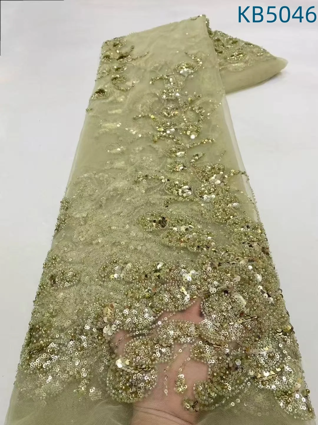 

African Sequins Stretch Mesh Gowns Lace Fabrics 5 Yards Dubai Lace Fabrics Quality 2024 Nigerian Lace Fabrics For Sewing KB5046