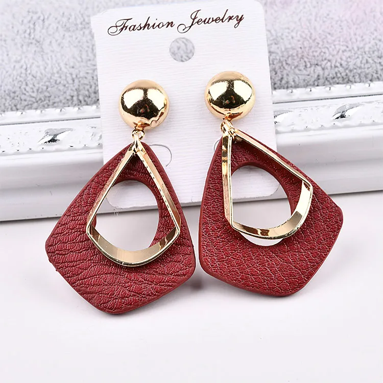 Korean winter leather accessories DIY ear drops square rectangular geometry all-match earrings hair material package