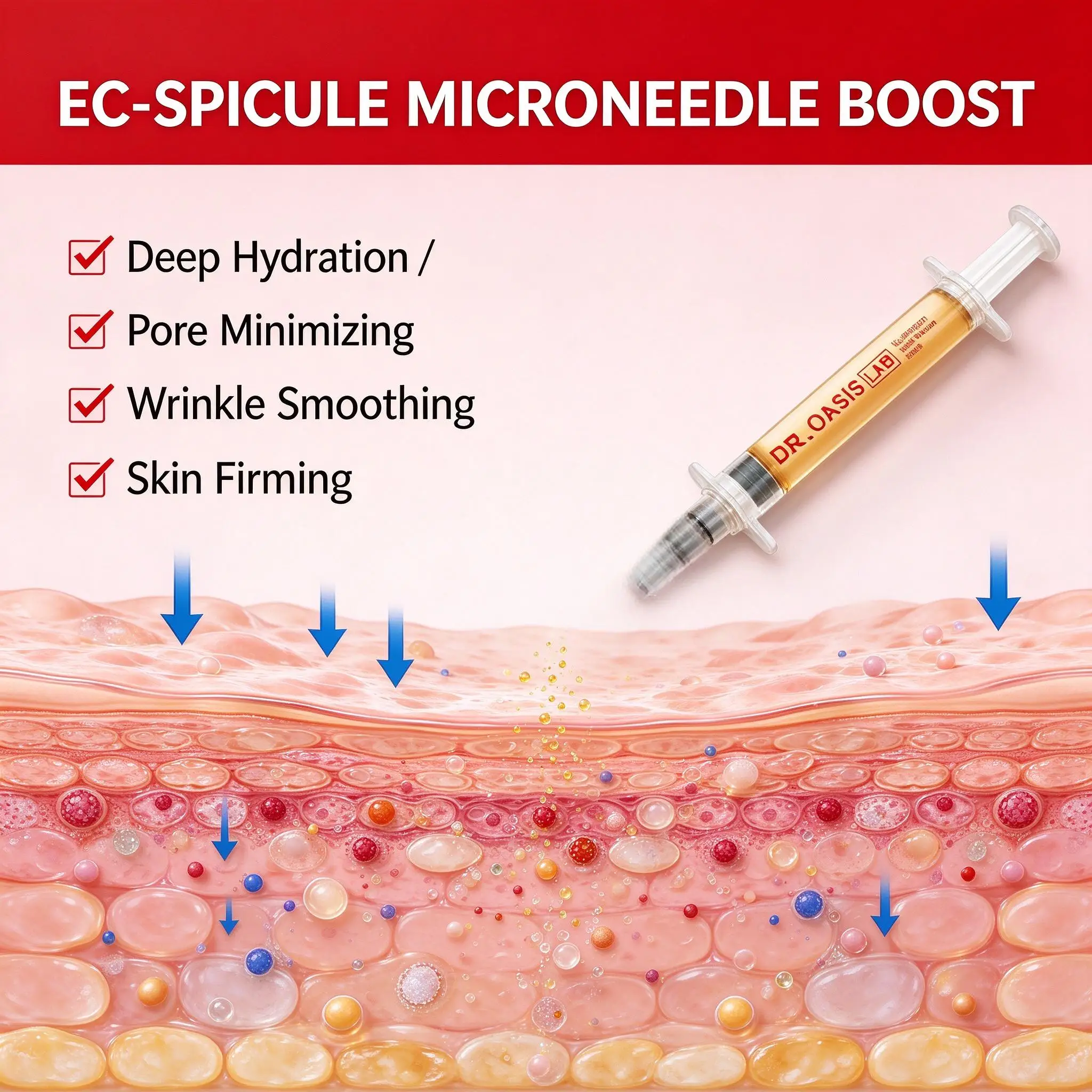 EC Spicule 15um Micro Needle Serum 1000PPM Spicules 7 Peptides Collagen Elastin Ceramide Anti Aging Ampoule for Fine Lines