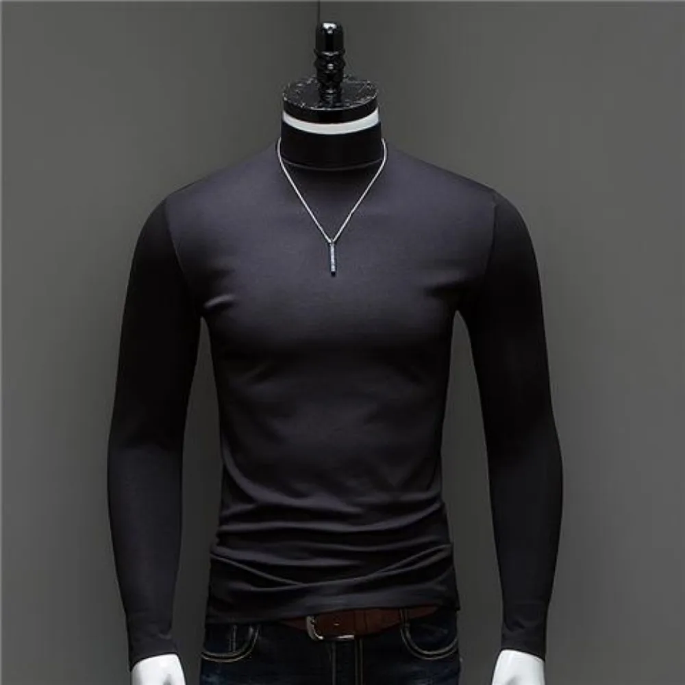 New Korean Clothing Streetwear Men\'s Turtleneck Long Sleeve Base Layer Shirt Modal Autumn Undertale Oversize Base Layer Top Tees