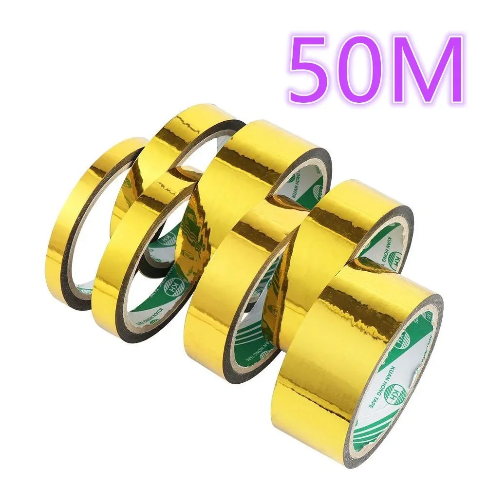 50M Glitter Slim Gold Silver Foil Washi Tapes for Wedding Gift Boxs Packaging Colored Scrapbooking Diy Decorations Adhesive Tape