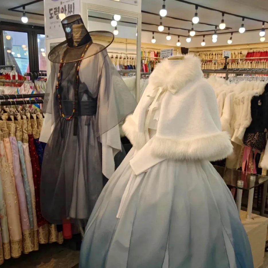 

Modified Korean Traditional Clothing Lolita Hooded Cape Winter Faion Outerwear Polyester Material Princ Sle
