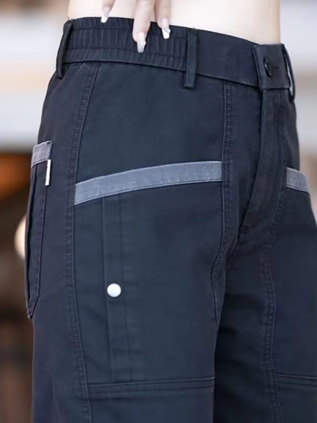 

Men's Casual Straight Leg Pants Spring Autumn New Sle Four kets Elastic Faionable Youthful Pure Color Long Trousers