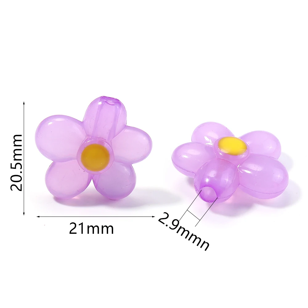 20 Stück/Lot bunte Acrylperlen mit fünf Blütenblättern, gerades Loch, lose Abstandsperlen für die Schmuckherstellung, DIY-Armband, Schlüsselanhänger – Detail 1