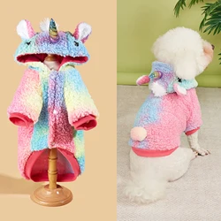 Pet Two Leg Hooded Unicorn Cosplay Clothes Soft Fleece Autumn Winter Plush Thicken Warm Dog Winter Clothes Halloween Dog Costume