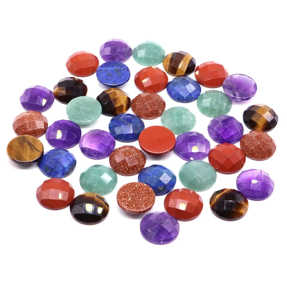 16mm Faceted Round Cabochon Flat Back Beads Natural Stones Crystal Cameo Spacers for Jewerly Making DIY Necklace Pendants Rings