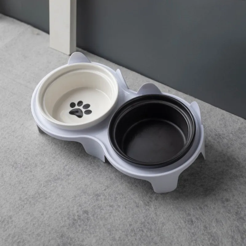 Cat bowl ceramic double bowl water bowl protection cervical spine cat food bowl drinking water bowl pet bowl pet supplies