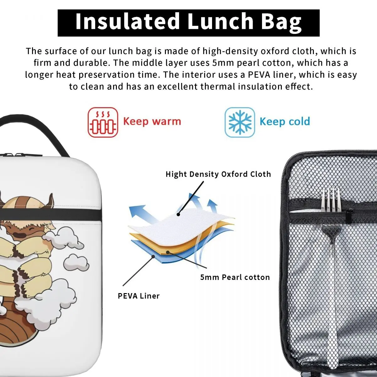 Appa-fiambrera térmica portátil, bolsa de almuerzo con aislamiento de nubes, Avatar, The Last Airbender, Merch