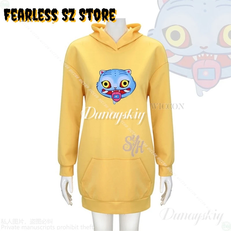 

Huntrix Zoey Cosplay Anime Movie Kpop Demon 코스프레 Kawaii Jirai Kei Girls Yellow Long Sweatshirt Furry Pattern Halloween Party