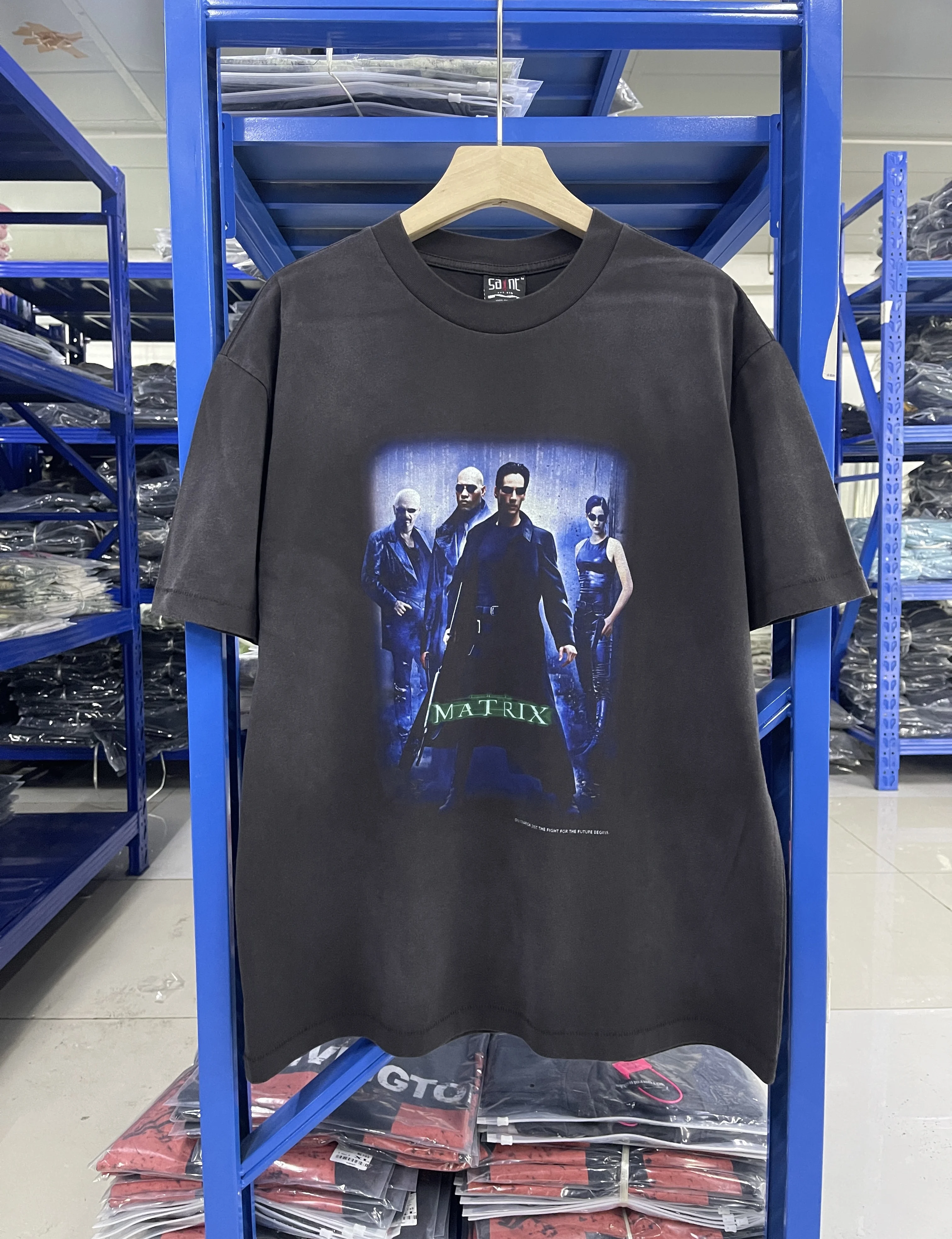 Summer Vintage Saint 25SS High-quality Washed Movie Portrait Print Pure Cotton Loose Casual T-shirt Street Trendy Men's Top