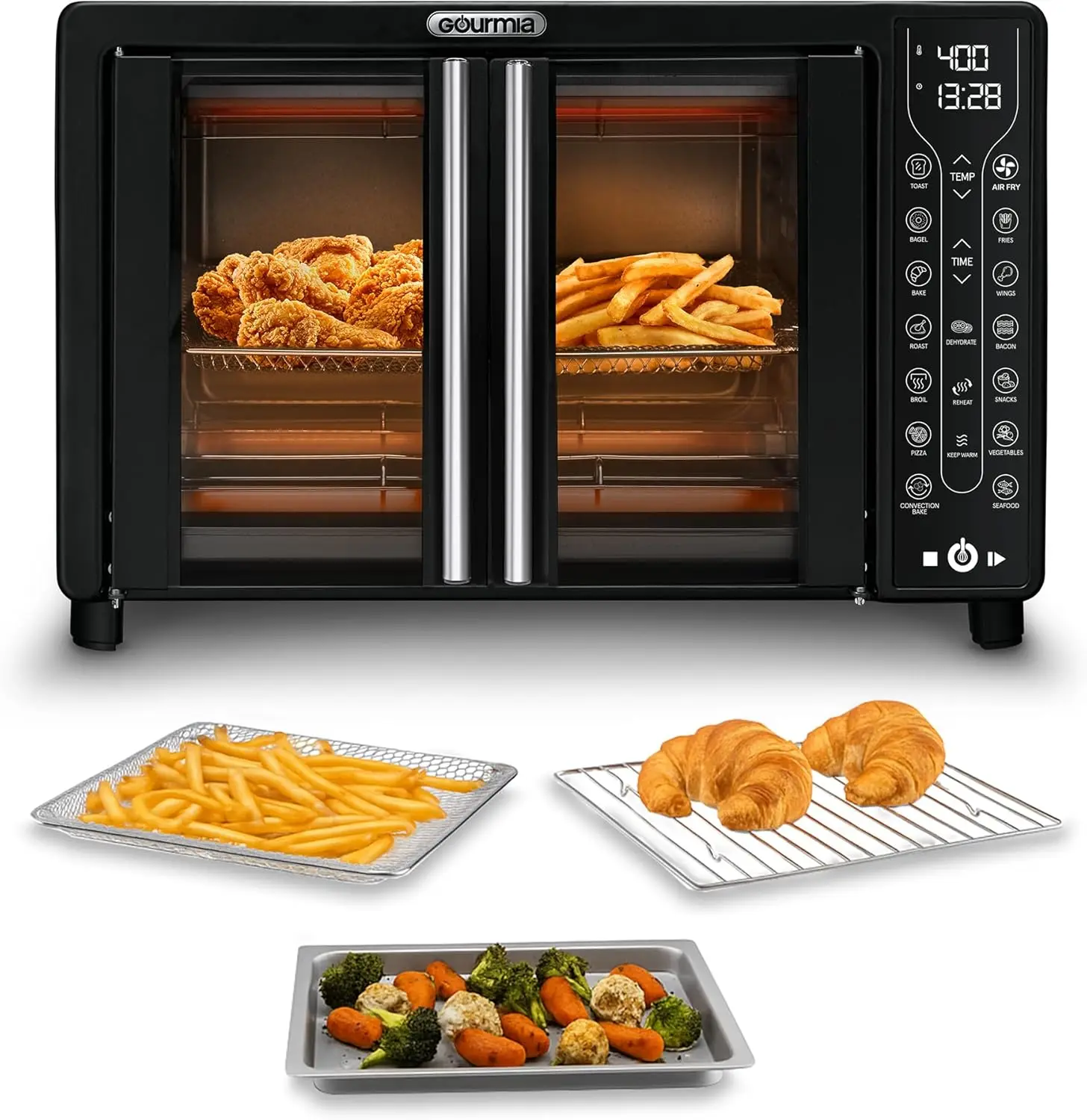 Аэрофритюрница Gourmia French Door – конвекционная печь большой вместимости (25 кварт), Fryforce 360 ° Цифровой дисплей 
