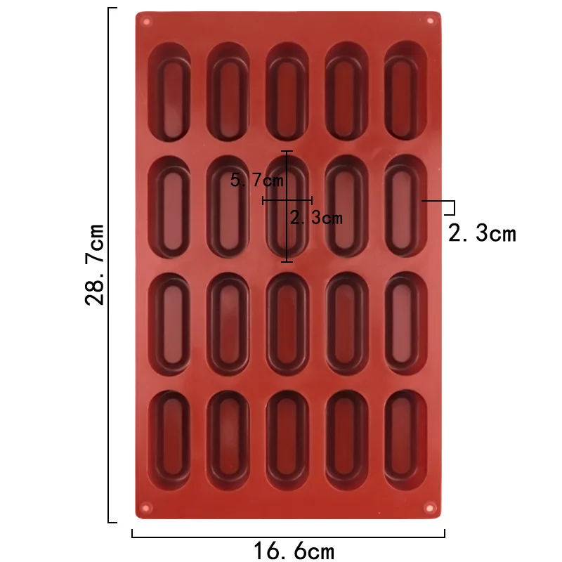 20 Even Concave-convex Oval Strips, Silicone Cake Mold, Mousse Chocolate Mould XG1224