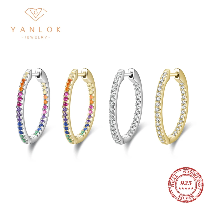 

YANLOK Romantic Gradient Rainbow Colorful Micro-Inlaid Zircnia 925 Sterling Silver Hoop Earrings for Women Jewelry 2021Design