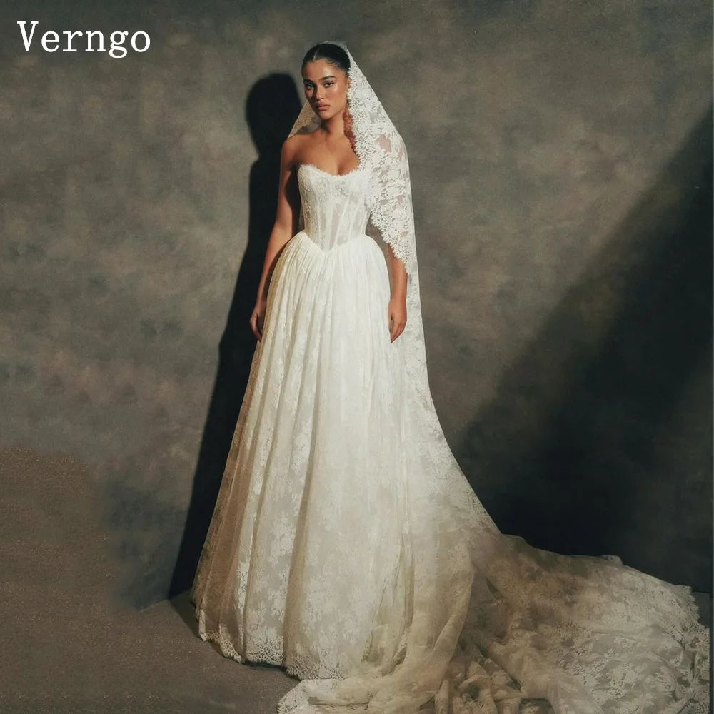 

Verngo Lace A Line Wedding Dress Sweetheart Royal Sweap Train Bridal Gowns Elegant Classy Bride Dresses Customized