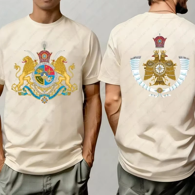 2026 New Imperial Coat of Arms of Iran Pahlavi Graphic Cotton Men's Clothing Short Sleeve Women Selling Popular Summer T-shirt