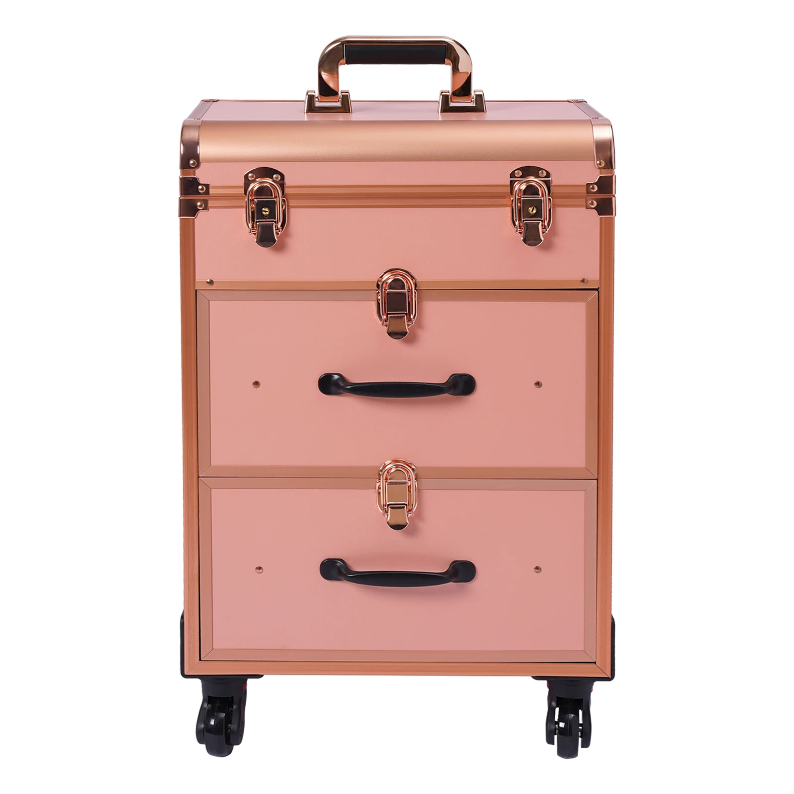 

Косметический чемодан на колесах, 3-слойный, большой, с выдвижной ручкой, универсальные колеса для косметики и нейл-арта