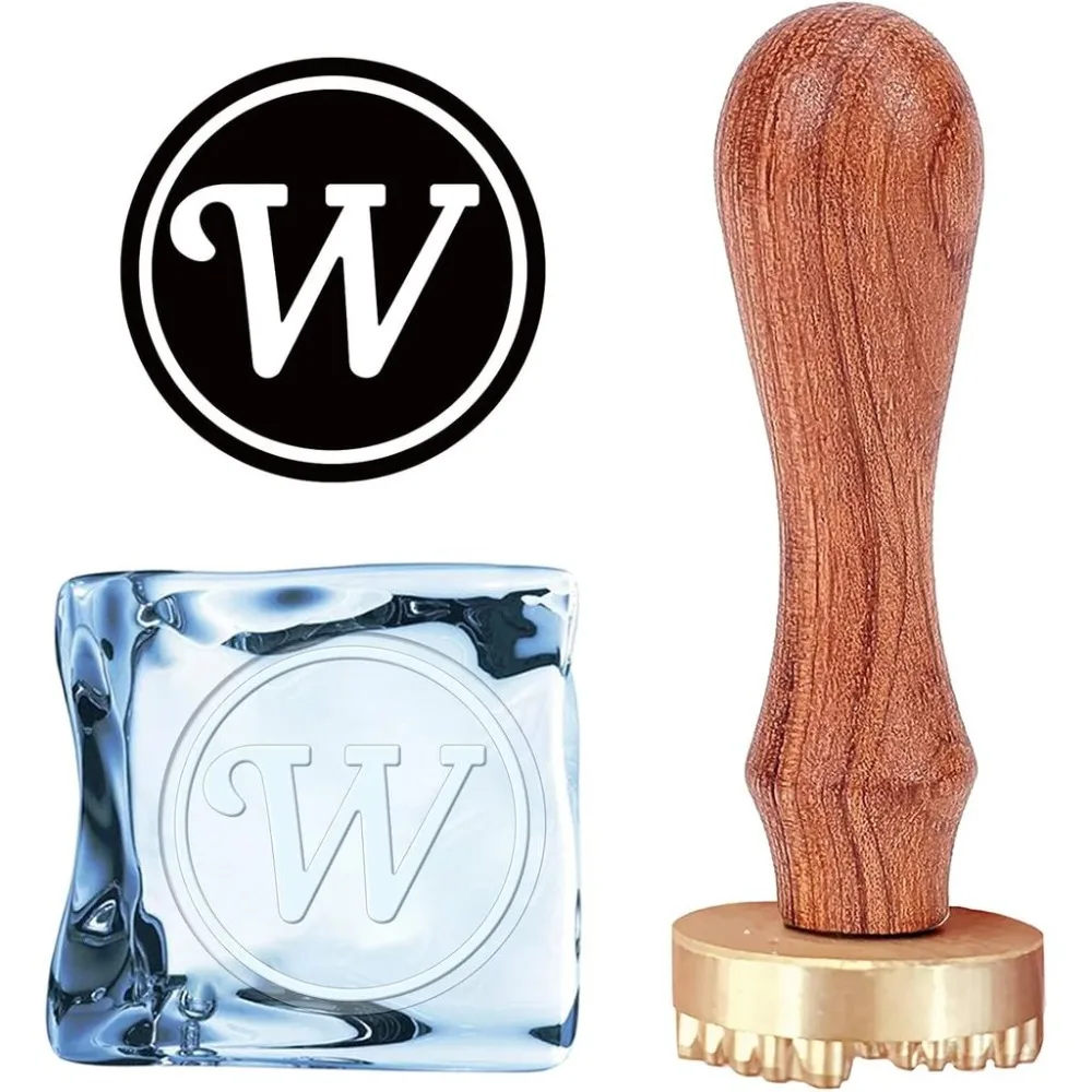Letter Ice Stamp W Ice Cube Stamp Branding with Removable Brass Head Wood Handle Vintage for DIY Crafting Drinks Bar Making