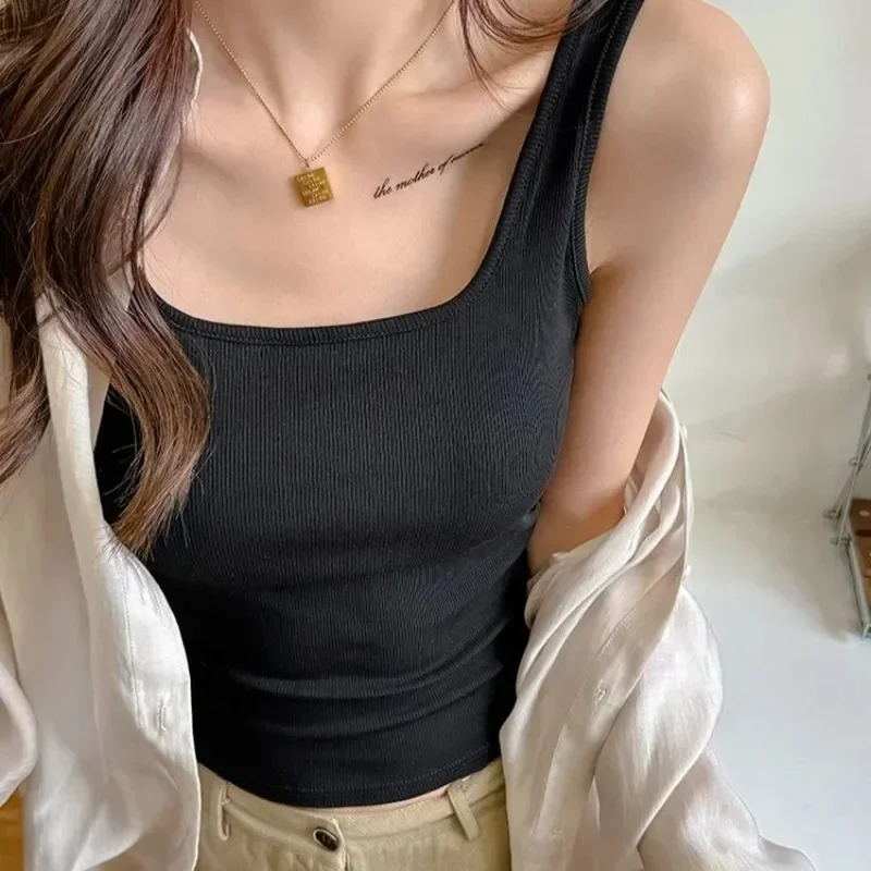 

2026 Summer New Strapless Vest with Chest Pad for Women Square Neck Backless Base Layer High-end Sleeveless Exposed Back Design