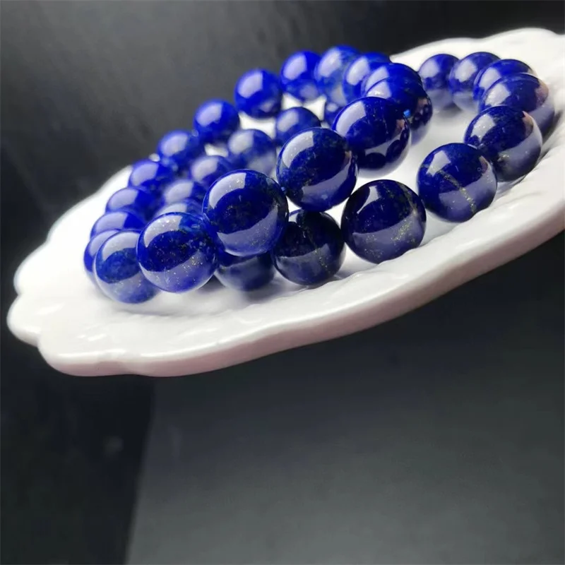 12mm Natural Lapis Lazuli Bracelet Handmade Women Gemstone Crystal Strand Bangles Lovers Girlfriend Jewelry Gift 1PCS