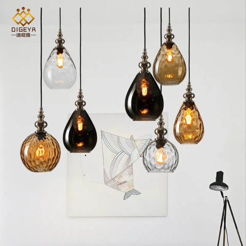 

Glass pendent lamp living room dining room bedroom bar coffee shop hanging lamp simple creative night light droplight