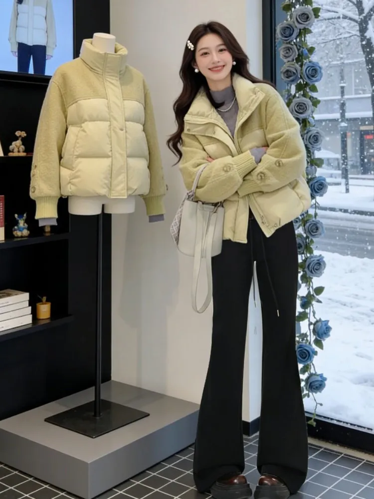 

Women's ort Padded Jaet Thiened Fluffy Cotton Padded Zipper Closure Warm Coat Korean Sle Loose Fit Winter Outerwear