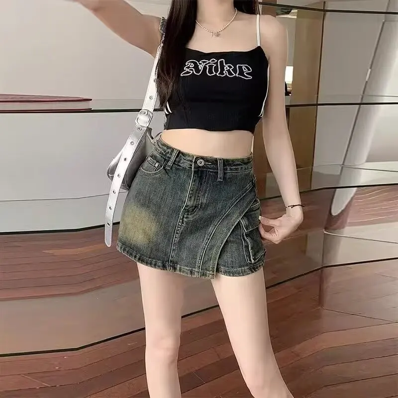 High Waist Retro Irregular Denim Skirt Pants Women's Summer New Spice Girl Versatile Short Skirt Pants