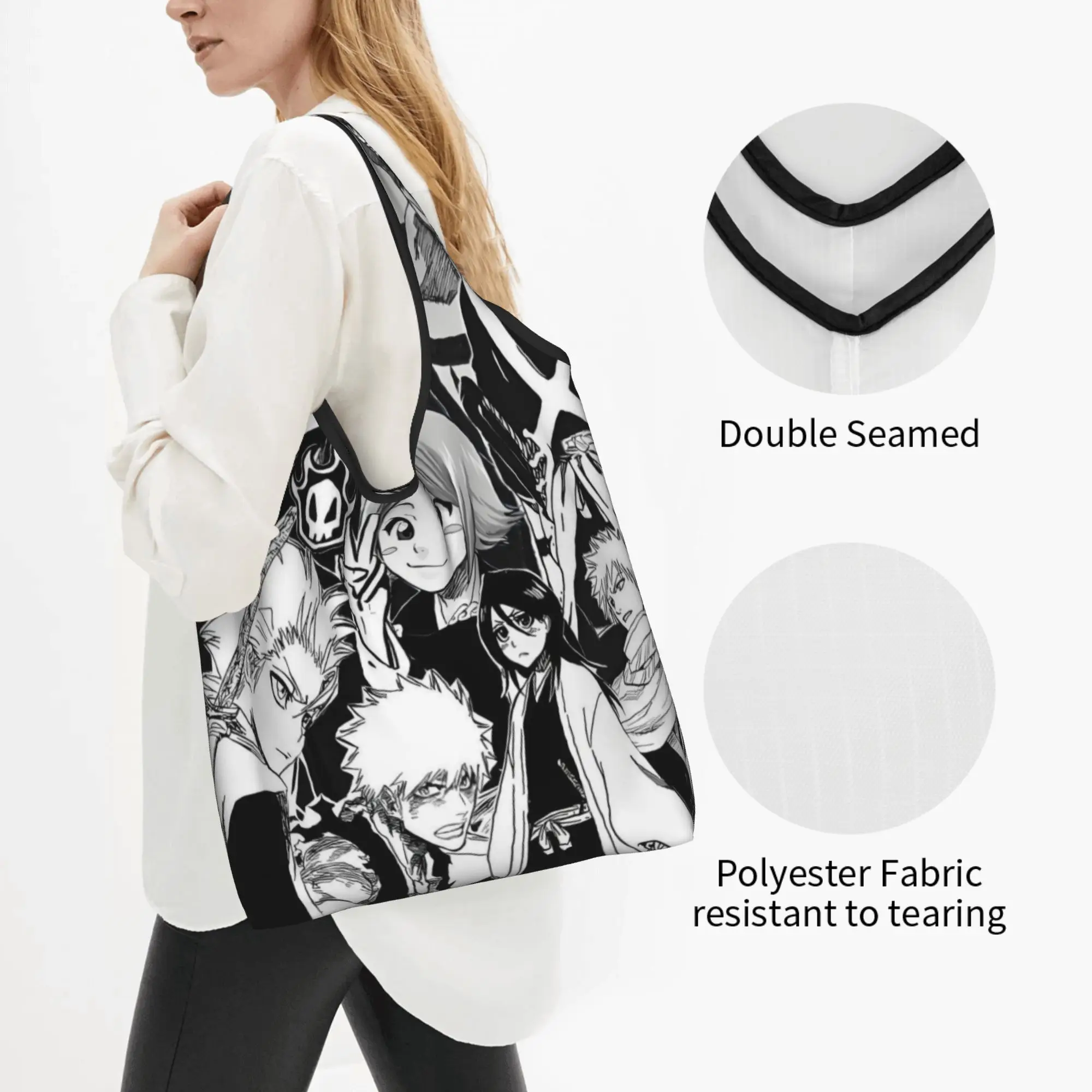 Reusable B-Bleaches Cartoon Emotional  Shopping Bag Women Tote Bag Portable Manga Grocery Shopper Bags