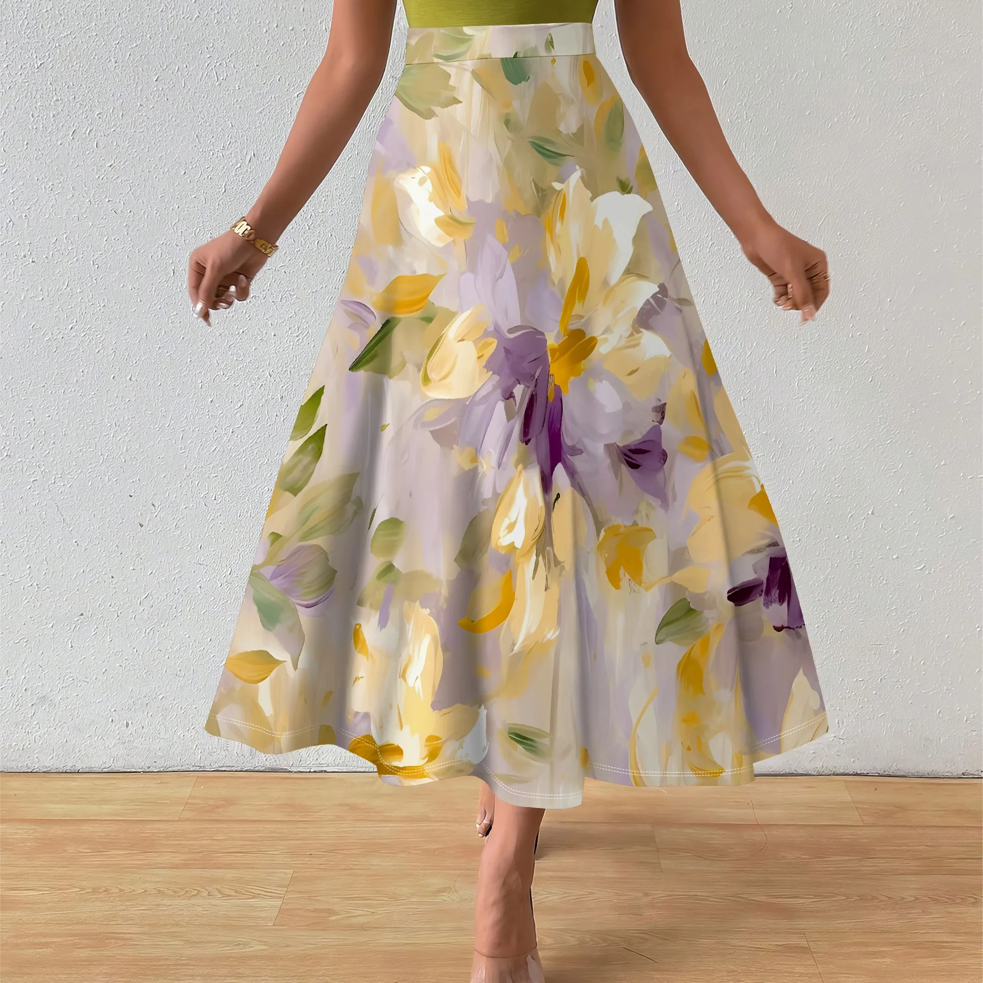 

Nupusa Floral Print A - Line Midi Skirt for Women High - Waist Summer Casual Skirt