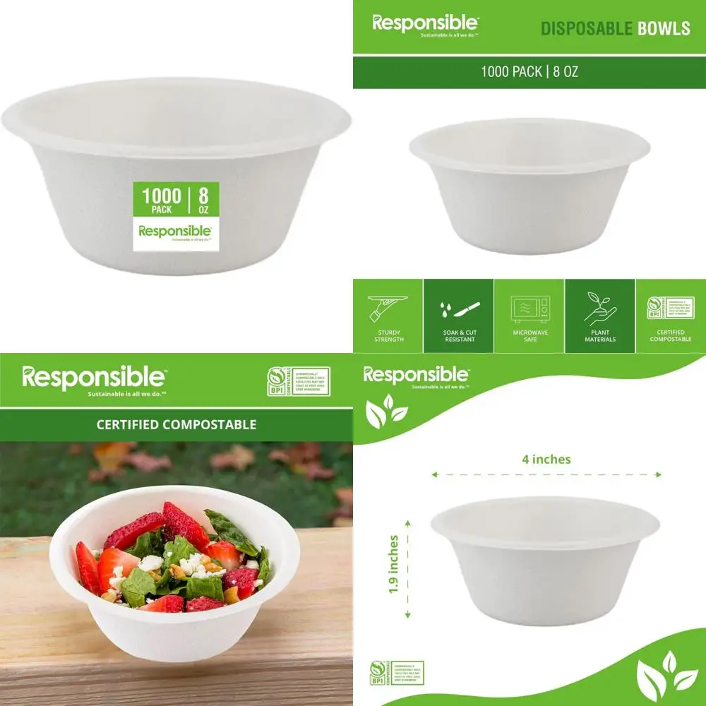 

Responsible Products bowls are eco-friendly, Disposable Paper Bowls 8oz For Hot Soup (1000 Count),Heavy Duty Paper Dinner Bowls,