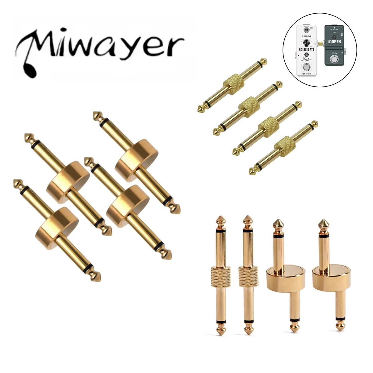 Miwayer Guitar Pedal Connectors 6.35mm Plugs, 4Straight/4Z/2+2Z Available, TS Male to Male Adapter Space Saving for Pedalboard