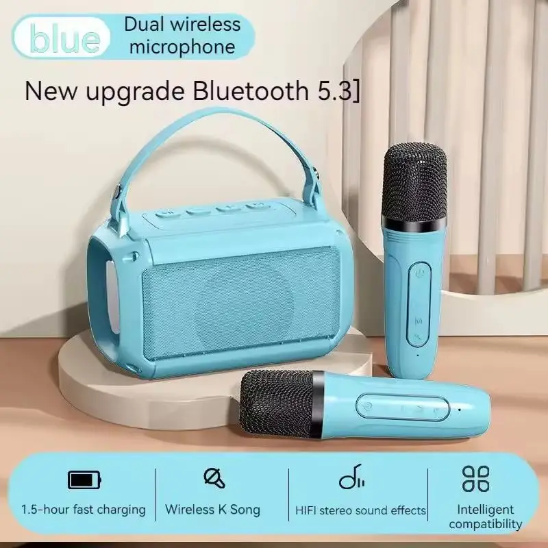 最新の子供用カラオケマシン、サブウーファー搭載ポータブルbluetoothスピーカー、1～2本のワイヤレスマイク付き、長時間歌えるマシン