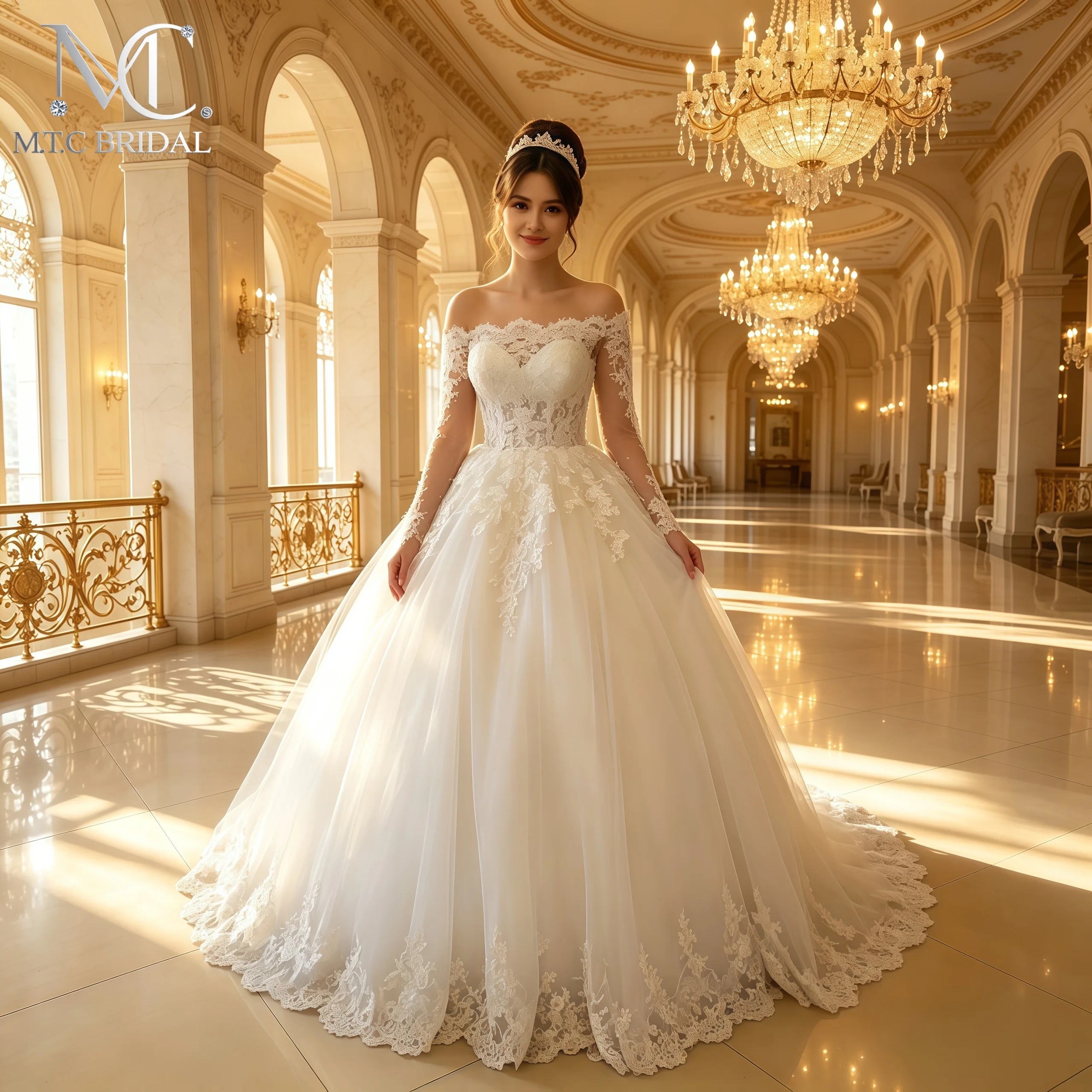 Vestido De Noiva Long Sleeves Off The Shoulder Wedding Dress Gorgeous Lace Appliques Tulle Bridal Gowns For Wedding Custom Made