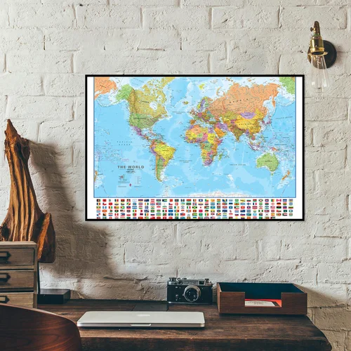 Imagen 2 del producto Póster de mapa del mundo, cuadro sobre lienzo para pared moderno, imagen para educación, hogar, oficina, suministros escolares, 84x59cm/ 90x60cm