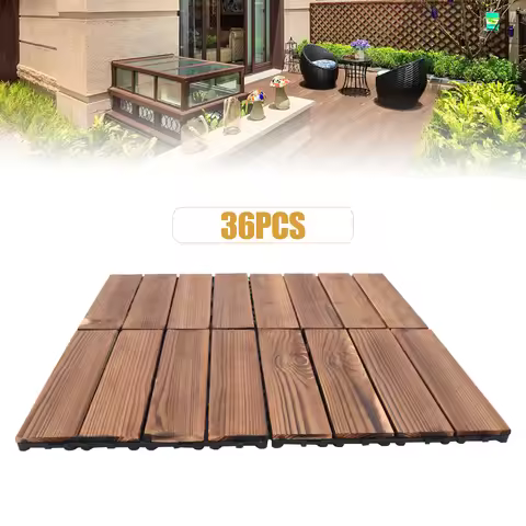 36Pcs/Set 30x30cm Wooden Balcony Patio Tiles, Indoor Outdoor Interlocking Non-slip Waterproof Flooring Deck Tile Pavers Brown