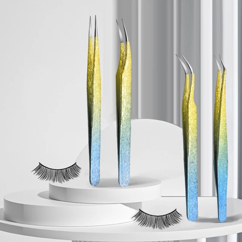 1/3/4 pçs pinças de cílios flor de gelo anti-estática 3d preciso enxertia de sobrancelha cílios postiços extensão suprimentos ferramentas de maquiagem