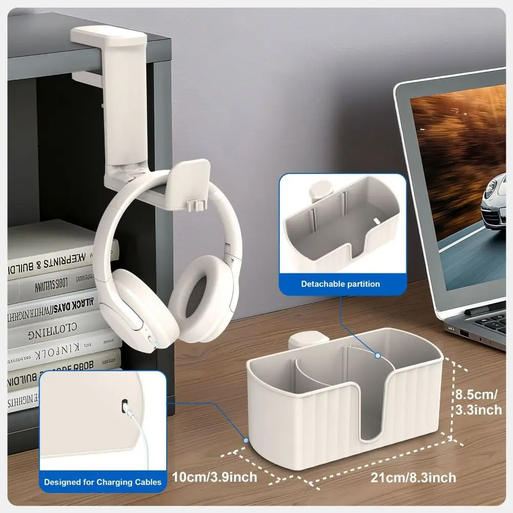 

4-in-1 Design Desk Organizer Detachable Clip-on Under Desk Cup Holder Space Saving Foldable Headphone Hanger Edge Storage